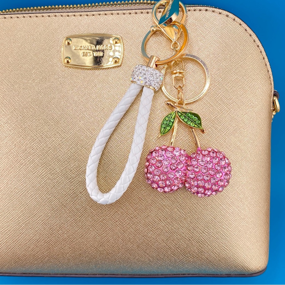🍒 PINK OR RED Designer-Inspired Rhinestone Cherries Keychain/ Purse/Bag Charm